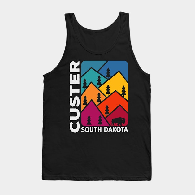 Custer South Dakota Vintage Mountains Bison Tank Top by SouthDakotaGifts